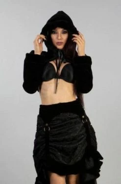 Burleska Agath Hooded Bolero In Black Velvet Flock