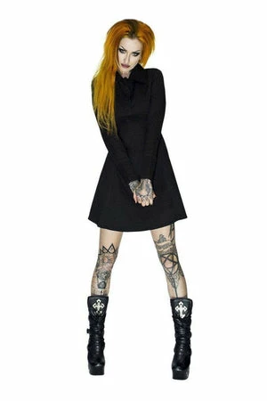 Dr Faust Black Long Sleeve Wednesday Addams Mini Dress - Megan - Image 3