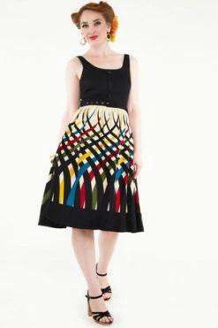 Voodoo Vixen Jean Border Print Flared Dress