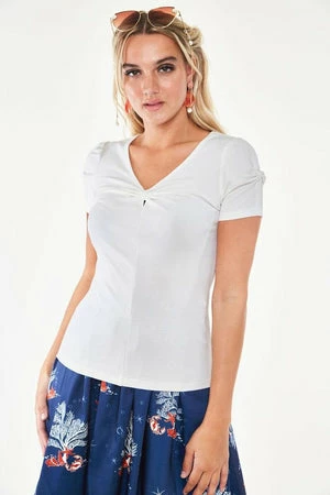 Voodoo Vixen Knit V-neck Top With Bow Detail At Sleeve - Image 3