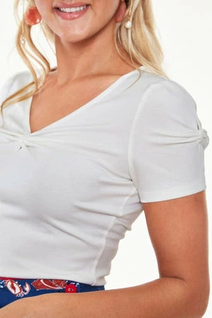 Voodoo Vixen Knit V-neck Top With Bow Detail At Sleeve - Image 5
