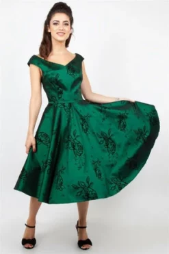 Voodoo Vixen Lily Green Taffeta Flared Dress