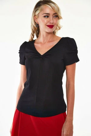 Voodoo Vixen Ramona Knit V-neck Top With Bow Detail At Sleeve - Image 3