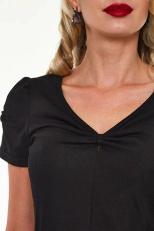 Voodoo Vixen Ramona Knit V-neck Top With Bow Detail At Sleeve - Image 5