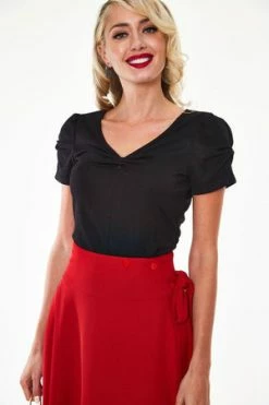 Voodoo Vixen Ramona Knit V-neck Top With Bow Detail At Sleeve