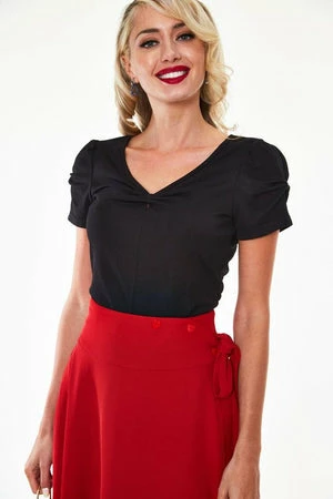 Voodoo Vixen Ramona Knit V-neck Top With Bow Detail At Sleeve