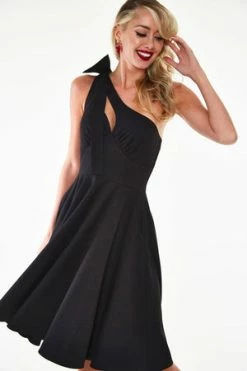 Voodoo Vixen Selma That Little Black One Shoulder Bow Dress