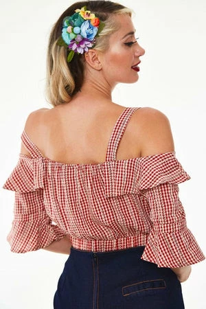 Voodoo Vixen Sophia Loren Gingham Ruffle Crop Top - Image 2