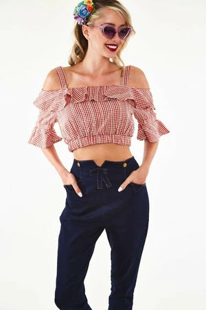 Voodoo Vixen Sophia Loren Gingham Ruffle Crop Top - Image 3