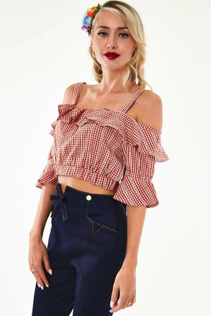 Voodoo Vixen Sophia Loren Gingham Ruffle Crop Top - Image 4