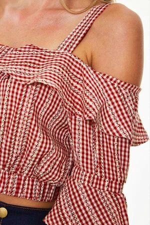 Voodoo Vixen Sophia Loren Gingham Ruffle Crop Top - Image 5