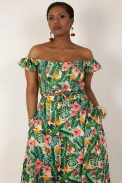 Voodoo Vixen Valentina Floral Tropical Print Cropped Top