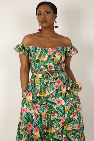 Voodoo Vixen Valentina Floral Tropical Print Cropped Top