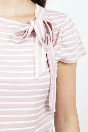 Voodoo Vixen Alexa Collar Bow Stripe Top - Image 3