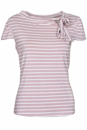 Voodoo Vixen Alexa Collar Bow Stripe Top - Image 4