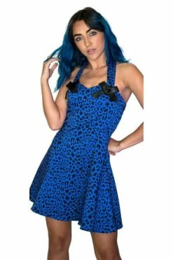 Dr Faust Aqua Leopard Blue Mini Dress - Jessica