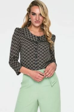 Voodoo Vixen Bettie Black Art Deco Print Inspired Blouse