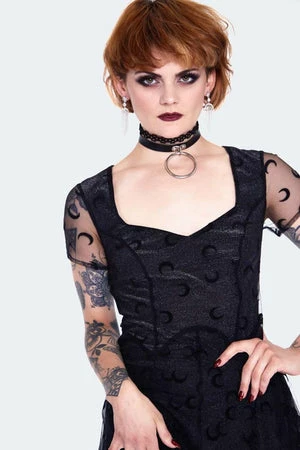 Jawbreaker Black Mesh With Moons Midi Layered Dress - Image 5