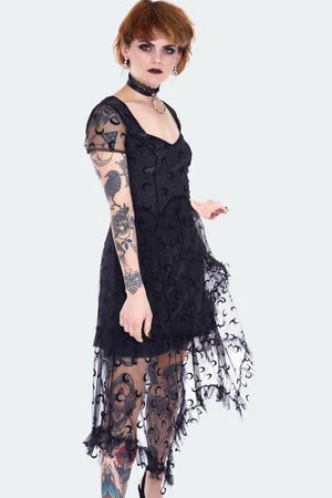 Jawbreaker Black Mesh With Moons Midi Layered Dress - Image 3