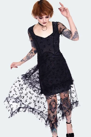 Jawbreaker Black Mesh With Moons Midi Layered Dress - Image 4