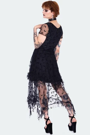 Jawbreaker Black Mesh With Moons Midi Layered Dress - Image 2