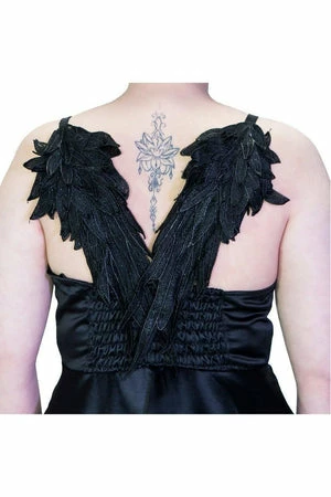 Dr Faust Black Wings Raw Silk Plus Size Midi Dress - Angelique - Image 3