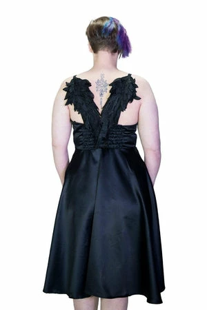 Dr Faust Black Wings Raw Silk Plus Size Midi Dress - Angelique