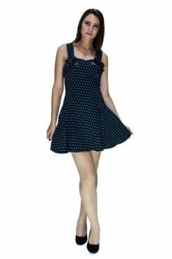 Dr Faust Blue Polka Dots Black Mini Dress - Sophia