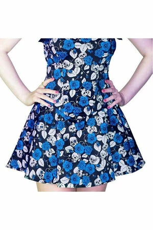 Dr Faust Blue Roses And Skulls Mini Dress - Anika - Image 3