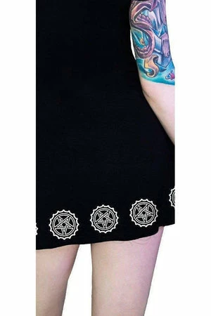 Dr Faust Bottle Caps Pentagrams Black Mini Dress - Tiana - Image 3