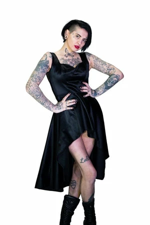 Dr Faust Bow Net Back Raw Silk Black High-Low Dress - Saanvi - Image 2