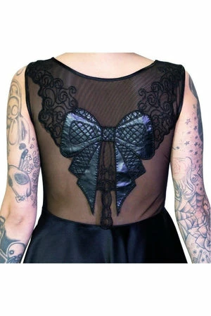 Dr Faust Bow Net Back Raw Silk Black High-Low Dress - Saanvi - Image 3