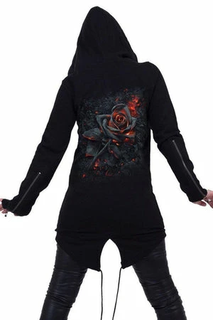 Spiral Burnt Rose - Ladies Fish Tail Full Zip Hoody - Zip Sleeve - Image 3