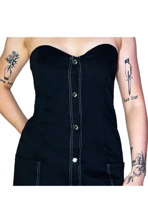 Dr Faust Button-Down Strapless Dark Grey Mini Dress - Allie - Image 3