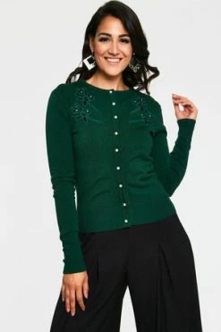 Voodoo Vixen Bonita Velvet Floral Applique With Pearl Detail Cardigan