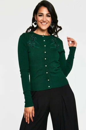 Voodoo Vixen Bonita Velvet Floral Applique With Pearl Detail Cardigan