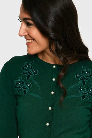 Voodoo Vixen Bonita Velvet Floral Applique With Pearl Detail Cardigan - Image 5