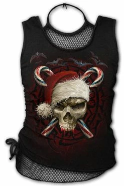 Spiral Candy Cane Santa - 2in1 Neck Tie Mesh Top Black
