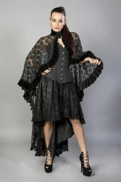 Burleska Catherine Cape In Black Lace With Brooch