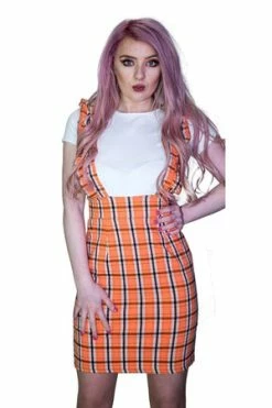 Dr Faust Checked Pinafore Orange Tartan Dress And T-Shirt Set - Perla