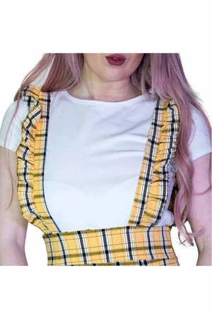 Dr Faust Checked Pinafore Yellow Tartan Dress And T-Shirt Set - Kairi - Image 3