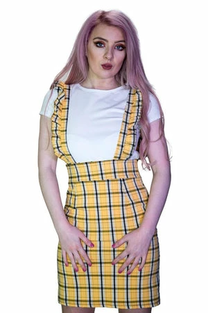 Dr Faust Checked Pinafore Yellow Tartan Dress And T-Shirt Set - Kairi