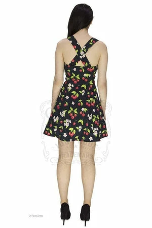 Dr Faust Cherry And Flowers Black Mini Dress - Kaitlyn - Image 4
