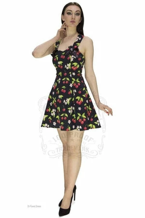 Dr Faust Cherry And Flowers Black Mini Dress - Kaitlyn