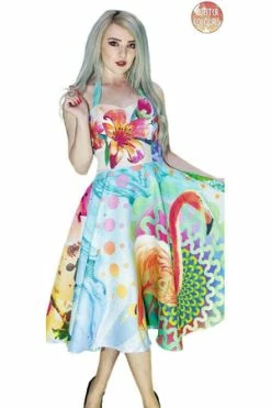 Dr Faust Colourful Fuchsia Lily Pink Flamingo Midi Dress - Corinne