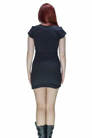 Dr Faust Cotton Lining Black Biker Mini Dress - Abigail - Image 2