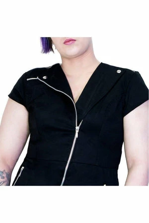 Dr Faust Cotton Lining Black Biker Plus Size Mini Dress - Abigail - Image 3