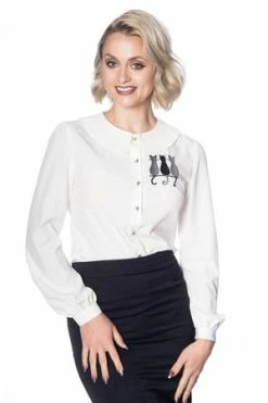 Banned Creative Cat Pleat Collar Top