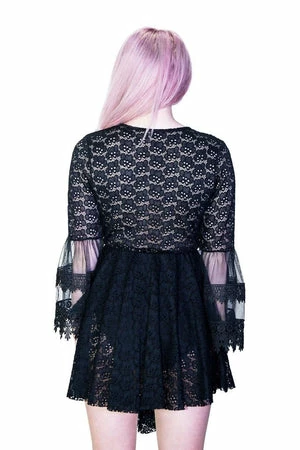 Dr Faust Crochet Detail Black Playsuit Dress - Hallie - Image 2