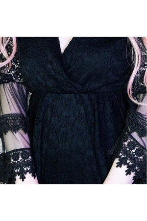 Dr Faust Crochet Detail Black Playsuit Dress - Hallie - Image 3